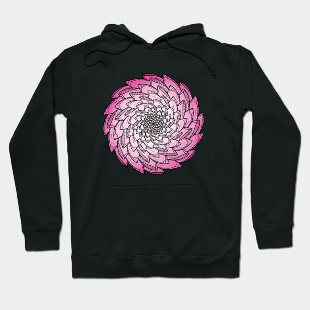 Pink Colored Floral Spiral Mandala Line Art Hoodie by Print Art Station